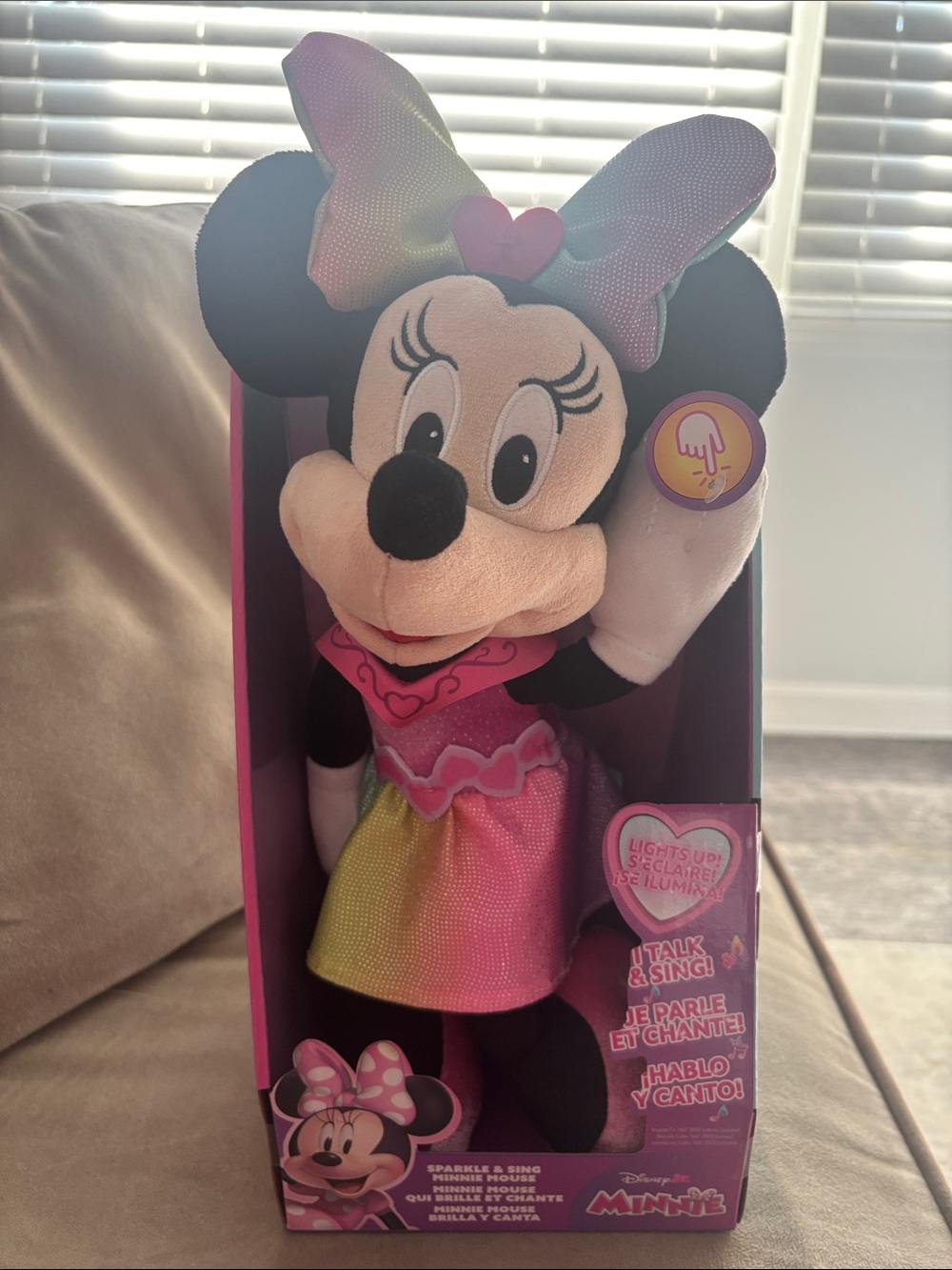 Disney Minnie Mouse Sparkle Plush - Pink, Rainbow Bow